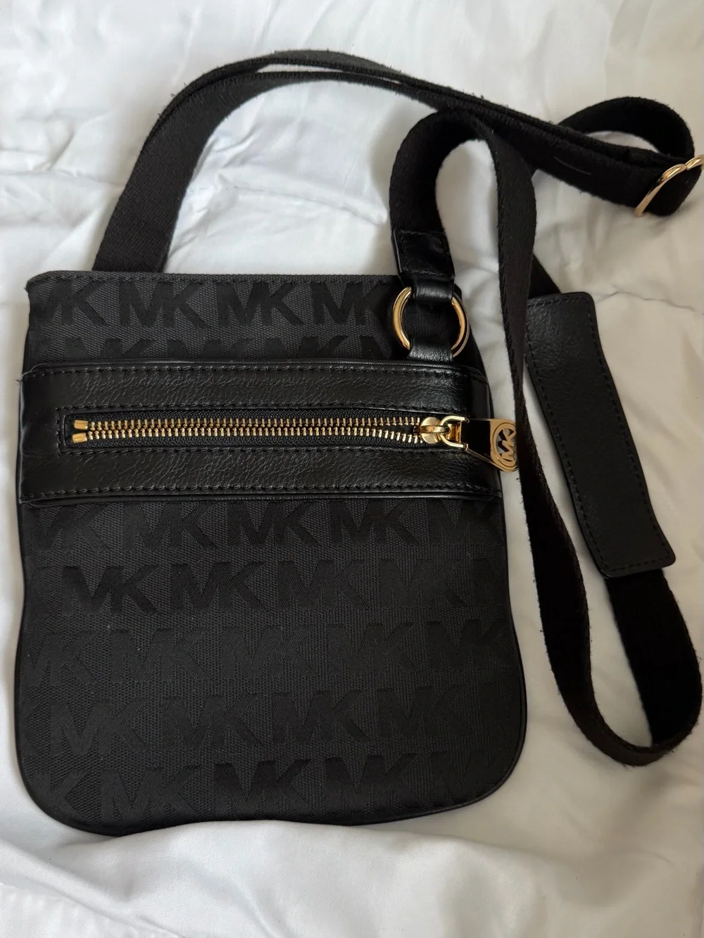 Michael Kors Black MK Logo Crossbody with Gold Hardware